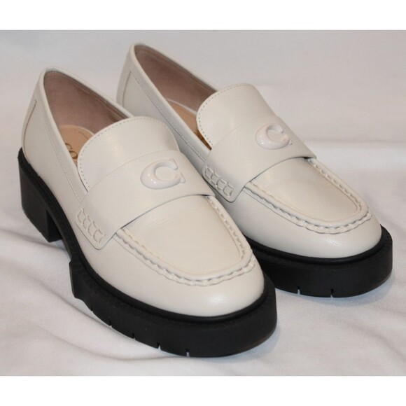 COACH WOMEN'S LEAH LEATHER LUG SOLE PLATFORM LOAFER CHALK SZ 6 NWOB - Picture 1 of 7
